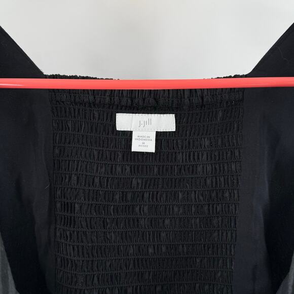 J. Jill Dress SZ Petite Medium Tiered Flounce Hem Midi Blk Gray Stripe Cotton - Picture 6 of 16